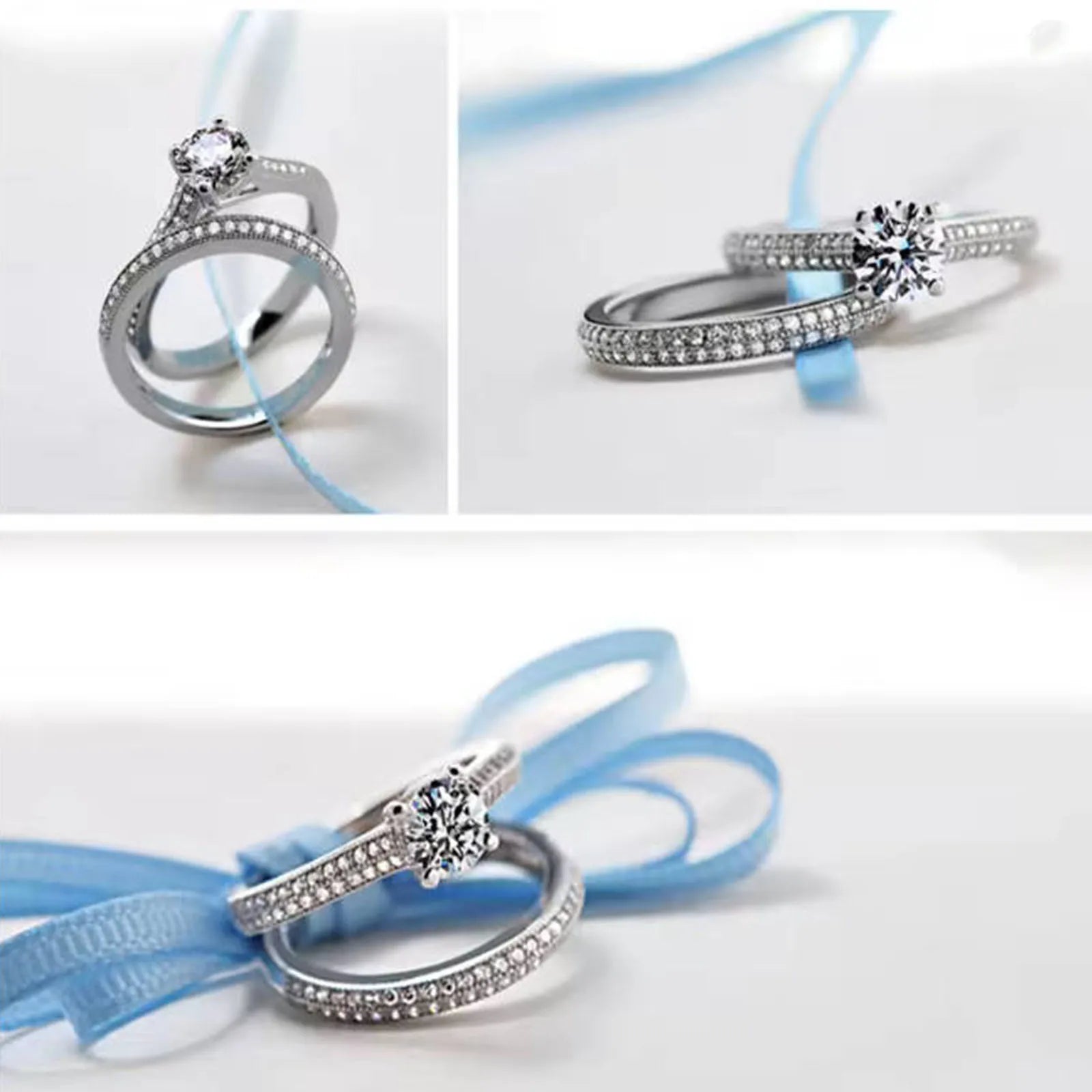 Vintage Halo Zirconia Sterling Silver Ring Set