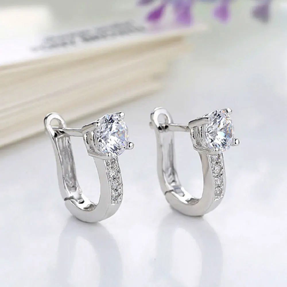 Classic Cubic Zirconia Sterling Silver Huggie Earrings