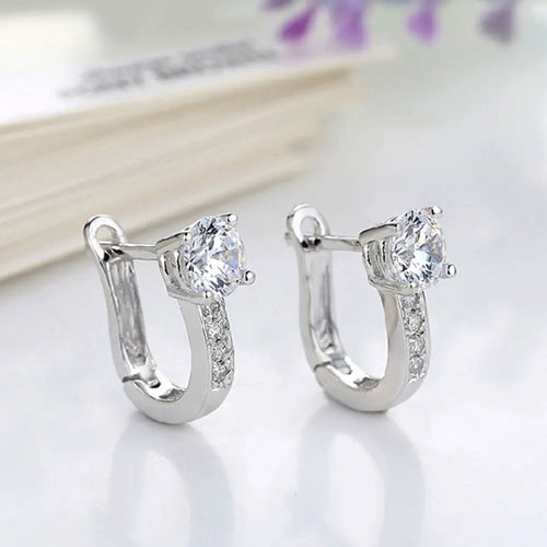 Classic Cubic Zirconia Sterling Silver Huggie Earrings
