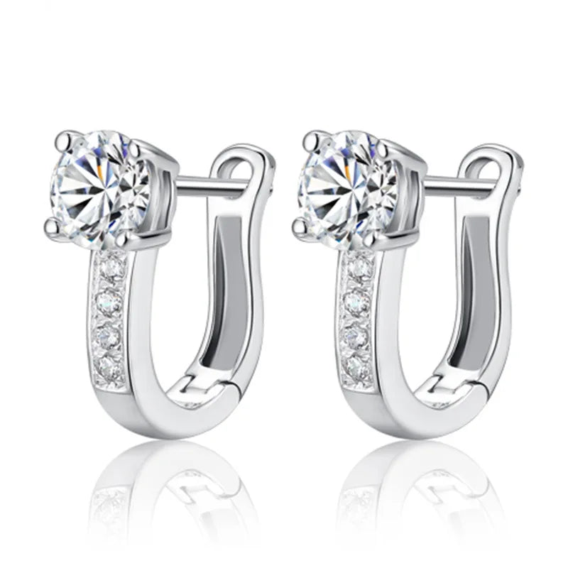Classic Cubic Zirconia Sterling Silver Huggie Earrings