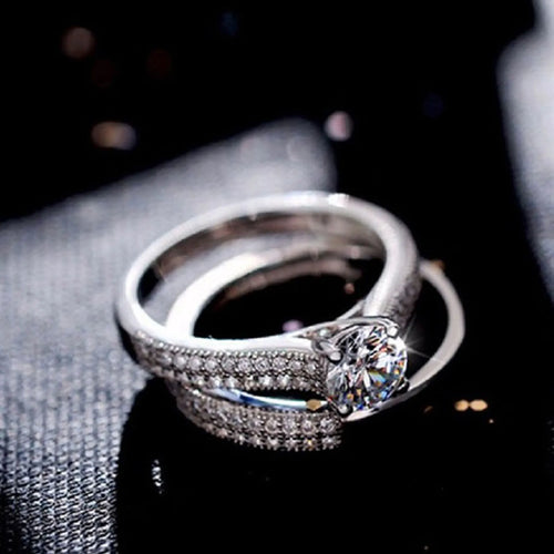 Vintage Halo Zirconia Sterling Silver Ring Set
