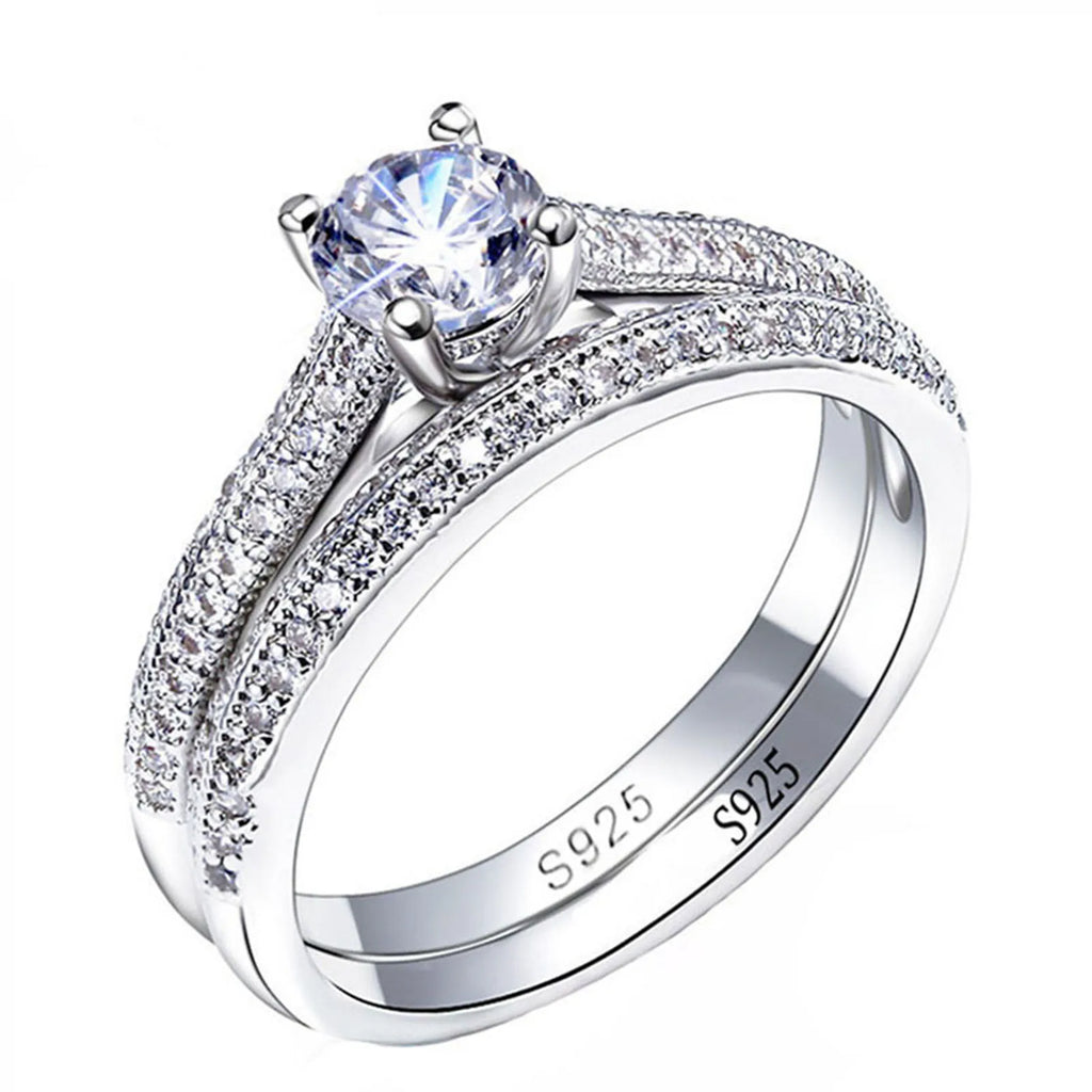 Vintage Halo Zirconia Sterling Silver Ring Set