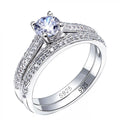 Vintage Halo Zirconia Sterling Silver Ring Set