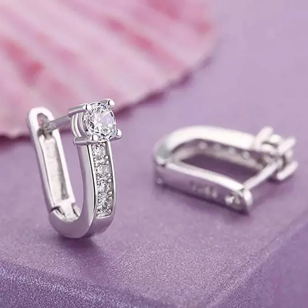 Classic Cubic Zirconia Sterling Silver Huggie Earrings