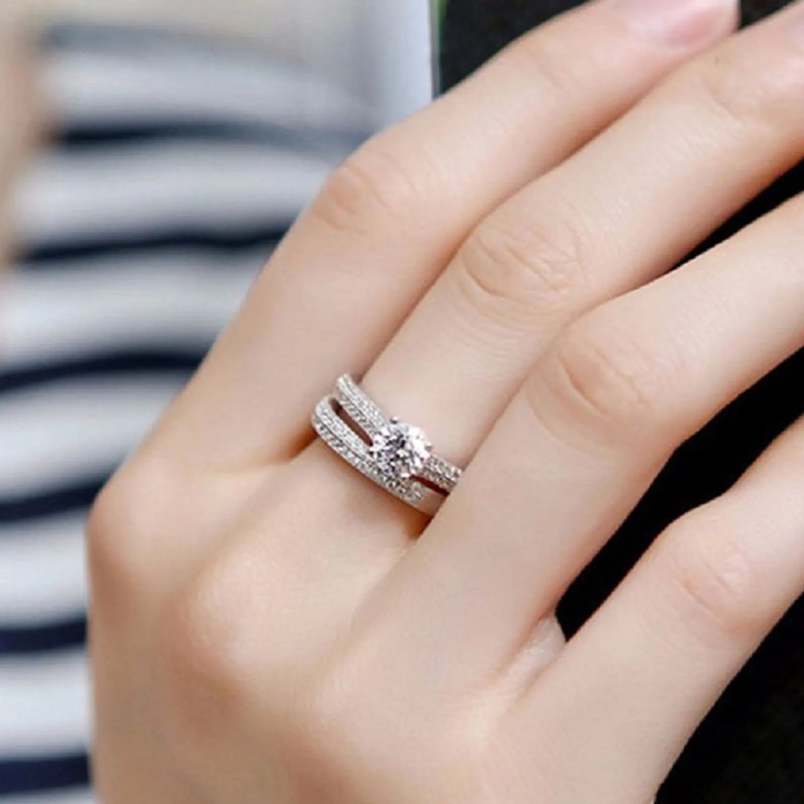 Vintage Halo Zirconia Sterling Silver Ring Set